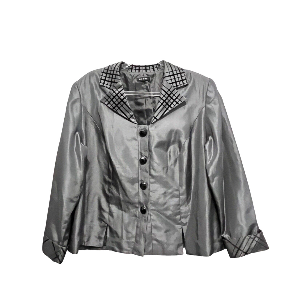 LE BOS Blazer Jacket Silver Gray Women Size 18W Holiday MSRP $140 Career Church
